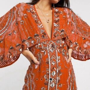 ASOS DESIGN Mini dress with kimono sleeve and embellished cape